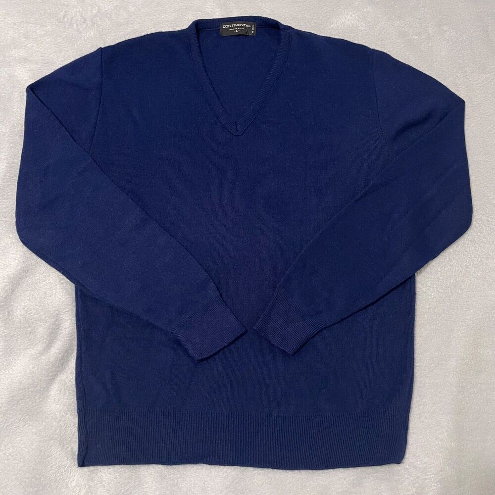 VTG Continental Sweater Mens Large Navy Blue V-Neck Pullover Preppy Made In USA